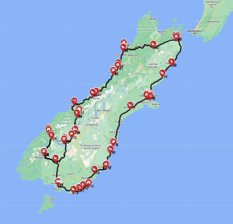 Map for Christchurch Roundtrip - Around the South Island